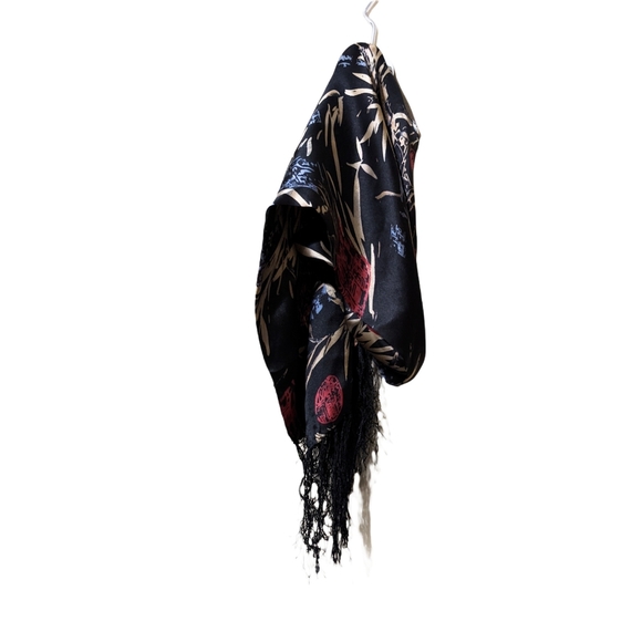 Silk Scarf Floral Long Fashion With Fringes - Picture 3 of 9